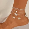 3pcs Retro Pearl Beads Anklet for Women Fashion Handmade Shell Butterfly On Foot Bracelet Bohemian Summer Beach Jewelry Gifts
