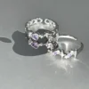 2024 Kpop Pink Zircon Heart Open Ring for Women Girls Luxury Star Heart Couple Finger Rings Wedding Y2K Party Jewelry Gift
