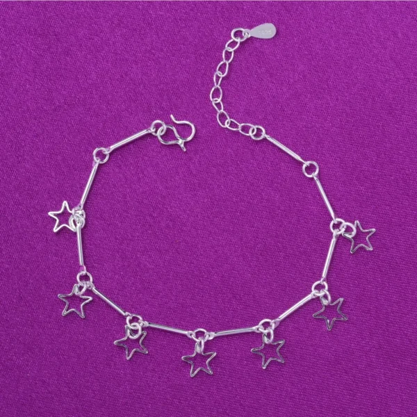 Sterling Silver Color Stamp Anklets For Women Foot Leg Chain Link Bracelet Tassel Charms Beach Accessories Jewelry For Female
