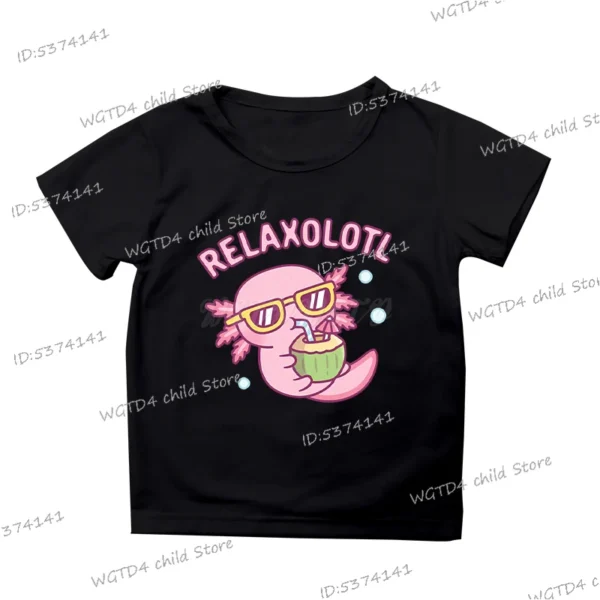 Comic Axolotl Bubble Bobo Tea Cartoon Summer Kids T-shirt Outdoor Casual Short Sleeve Y2K Tops Funny Axolotl Trendy Boy Girl Tee