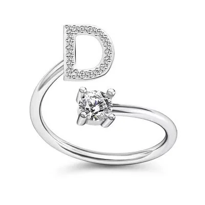 LATS Zircon Initial A-Z Letter Rings for Women Girl Adjustable Opening Ring Name Alphabet Female Wedding Fashion Jewelry Gift