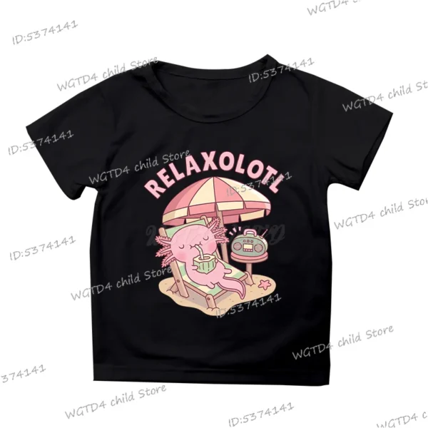 Comic Axolotl Bubble Bobo Tea Cartoon Summer Kids T-shirt Outdoor Casual Short Sleeve Y2K Tops Funny Axolotl Trendy Boy Girl Tee