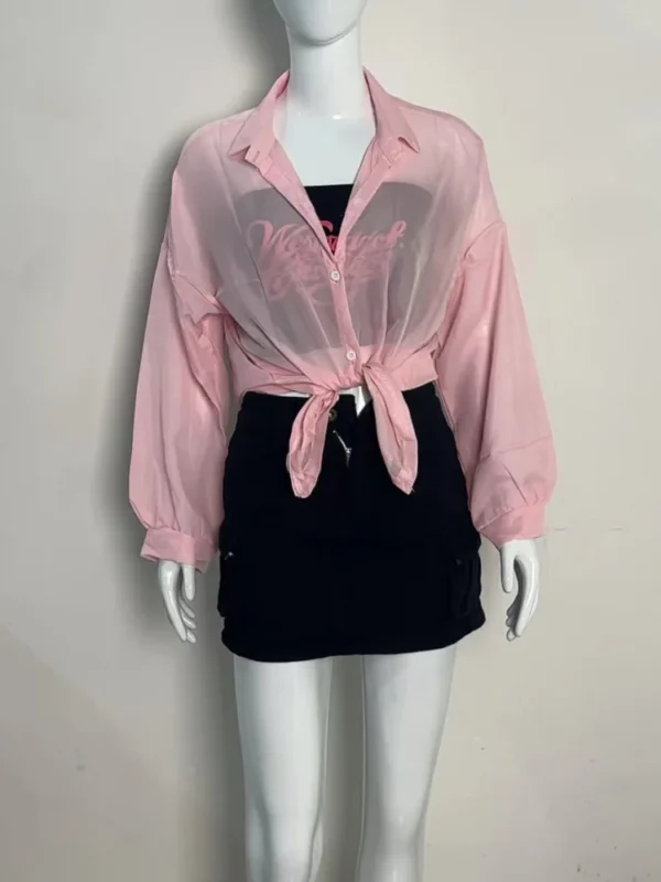 Shirt for Women Blouse Long Sleeve Top Chiffon Summer Simple Sun-proof Fashion All-match Basic Korean Sexy Solid Casual Shirt