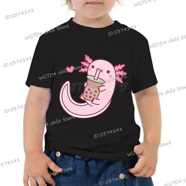 Comic Axolotl Bubble Bobo Tea Cartoon Summer Kids T-shirt Outdoor Casual Short Sleeve Y2K Tops Funny Axolotl Trendy Boy Girl Tee