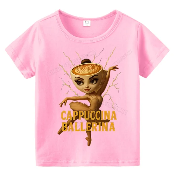Cappuccina Ballerina Girl T Shirts Italian Brainrot  Short Sleeve Kids Cotton Tee Tops Trulimero Trulichina Cat Toddler Clothes (Copy)