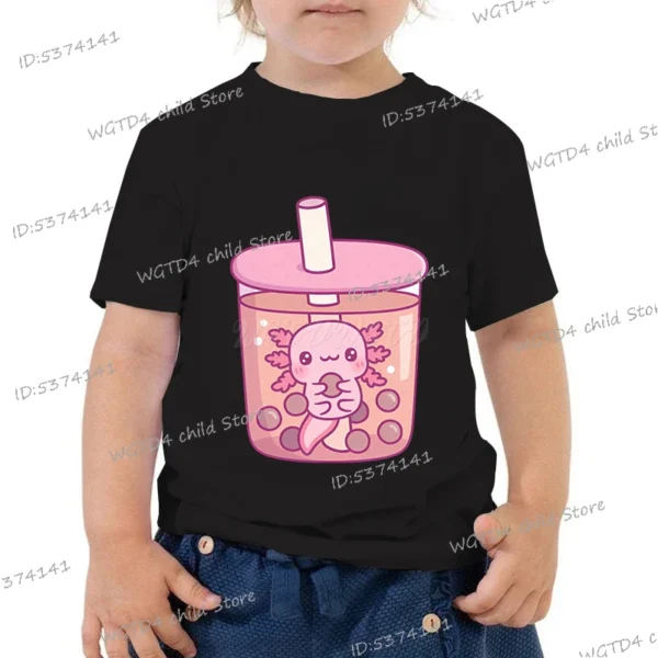 Comic Axolotl Bubble Bobo Tea Cartoon Summer Kids T-shirt Outdoor Casual Short Sleeve Y2K Tops Funny Axolotl Trendy Boy Girl Tee