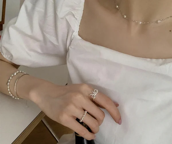 VENTFILLE 925 Sterling Silver Bow Tie Open Finger Ring For Women Gift Cute Design Fashion Jewelry Gift Wholesale