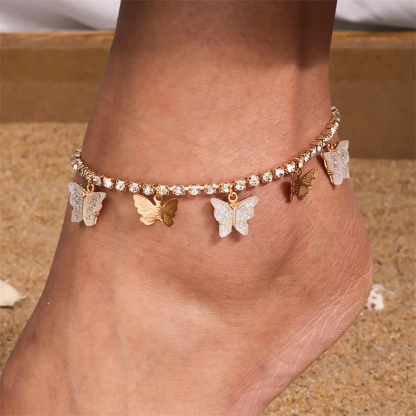 Fashion Crystal Butterfly Anklet for Women Summer Beach Ankle Bracelet Foot Leg Chain Girls Holiday Jewelry Accessories