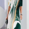 New Women's Dresses Striped Printed Elegant Casual O Neck Short Sleeve Summer Dresses Fashion Ladies Plus Size Clothing Vestidos