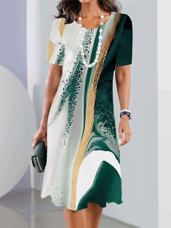 New Women's Dresses Striped Printed Elegant Casual O Neck Short Sleeve Summer Dresses Fashion Ladies Plus Size Clothing Vestidos