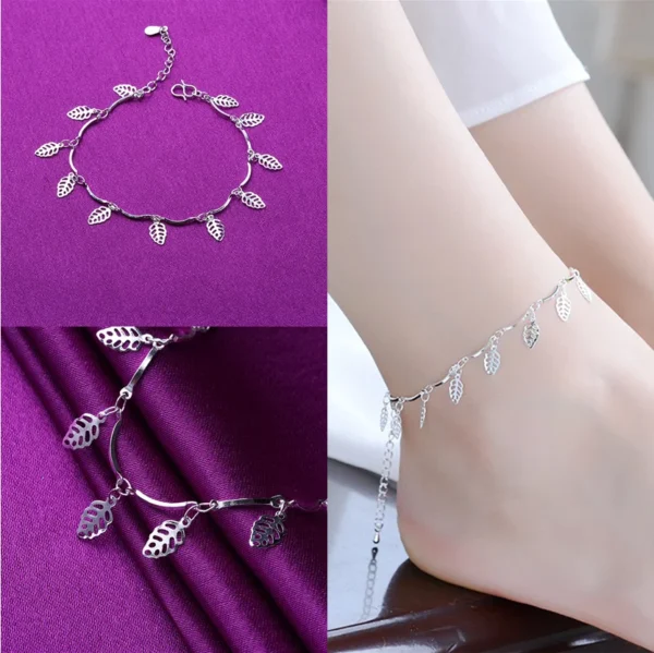 Sterling Silver Color Stamp Anklets For Women Foot Leg Chain Link Bracelet Tassel Charms Beach Accessories Jewelry For Female