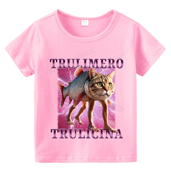 Cappuccina Ballerina Girl T Shirts Italian Brainrot  Short Sleeve Kids Cotton Tee Tops Trulimero Trulichina Cat Toddler Clothes (Copy)