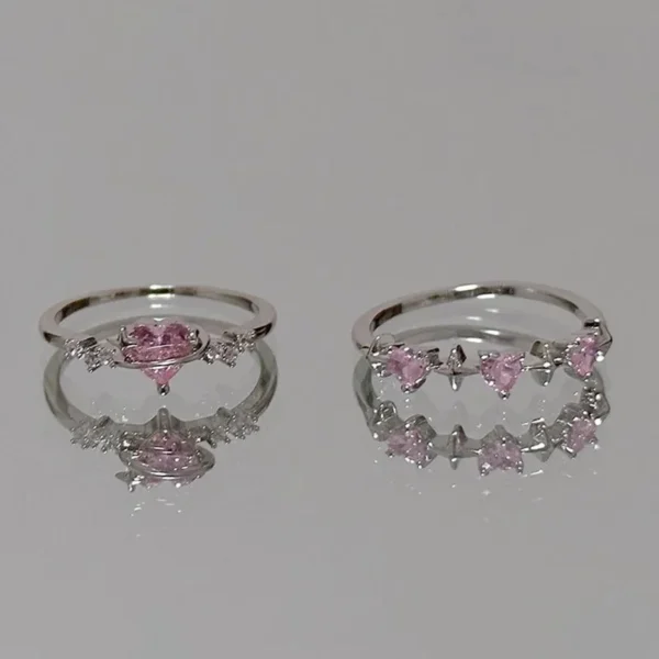 Y2K Style Sparkling Pink Zircon Bride Rings for Women Couples Korean Trendy Heart Star Geometric Wedding Party Jewelry Wholesale