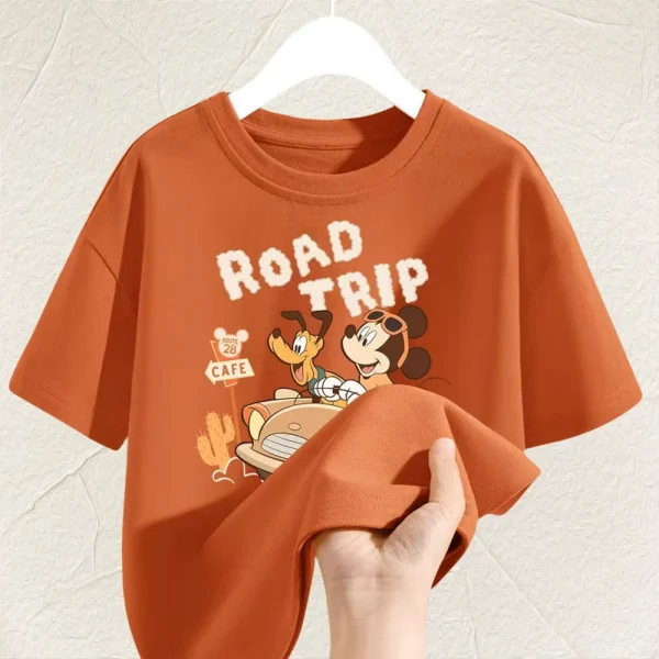 Summer Baby Girls Solid Clothes Kid Boy Disney Mickey Printed Short Sleeve T-shirts Children Cartoon O-Neck Soft Breathable Top