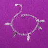 Sterling Silver Color Stamp Anklets For Women Foot Leg Chain Link Bracelet Tassel Charms Beach Accessories Jewelry For Female