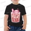 Comic Axolotl Bubble Bobo Tea Cartoon Summer Kids T-shirt Outdoor Casual Short Sleeve Y2K Tops Funny Axolotl Trendy Boy Girl Tee