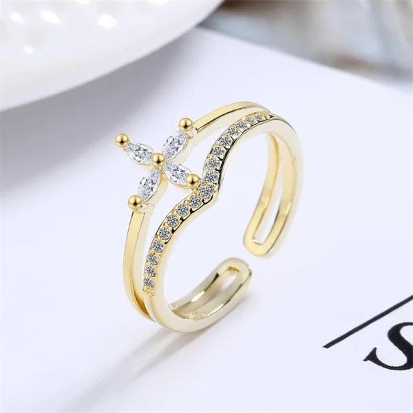 Vintage French Style Fashion Crystal Adjustable Ring for Women 2022 New Original Design Korean Ring Girl Jewelry Accessories
