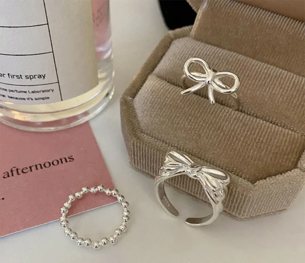 VENTFILLE 925 Sterling Silver Bow Tie Open Finger Ring For Women Gift Cute Design Fashion Jewelry Gift Wholesale