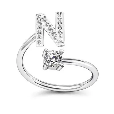 LATS Zircon Initial A-Z Letter Rings for Women Girl Adjustable Opening Ring Name Alphabet Female Wedding Fashion Jewelry Gift