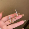 FTCY Luxury Double Row Earrings for Women Korean Irregular U-shaped Gold Color Piercing Earrings Wedding Party Jewelry Gift