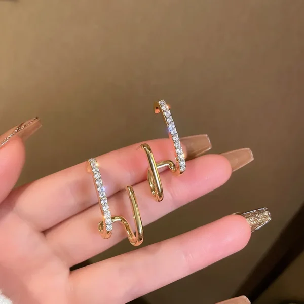 FTCY Luxury Double Row Earrings for Women Korean Irregular U-shaped Gold Color Piercing Earrings Wedding Party Jewelry Gift
