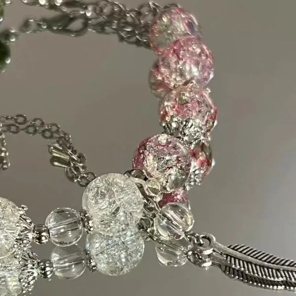 Niche Design Super Fairy Butterfly Bracelet for Women Sweet Green Bead Tassels Chain Elastic Bracelet Exquisite Girl Jewelry