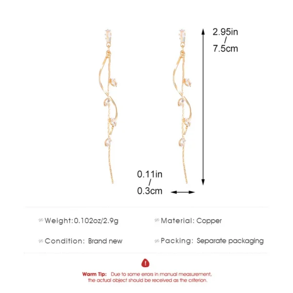 Korean Fashion Luxury Long Tassel Earrings For Women Ins Rotating Twisted Zircon Dangle Earings Gold Color Jewelry Gift KDE208