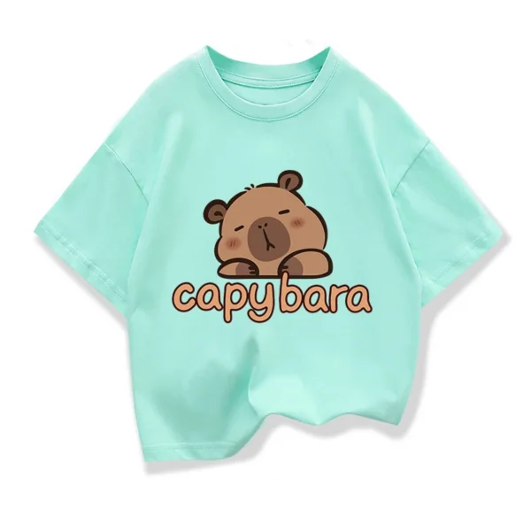 Capybara Print 100%Cotton t shirt For Kids Boy 3-12Years Anime Cute Capibara Short-sleeved Tees Tops Tshirt y2k Girl Clothes