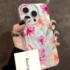 Shiny Phone Case For iPhone 16 15 14 13 12 11 Pro Max 16E XS X XR 7 8 Plus SE2 CWatercolor Hibiscus Flower Pattern Hard Cover