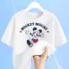 Summer Baby Girls Solid Clothes Kid Boy Disney Mickey Printed Short Sleeve T-shirts Children Cartoon O-Neck Soft Breathable Top