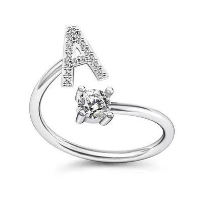 LATS Zircon Initial A-Z Letter Rings for Women Girl Adjustable Opening Ring Name Alphabet Female Wedding Fashion Jewelry Gift