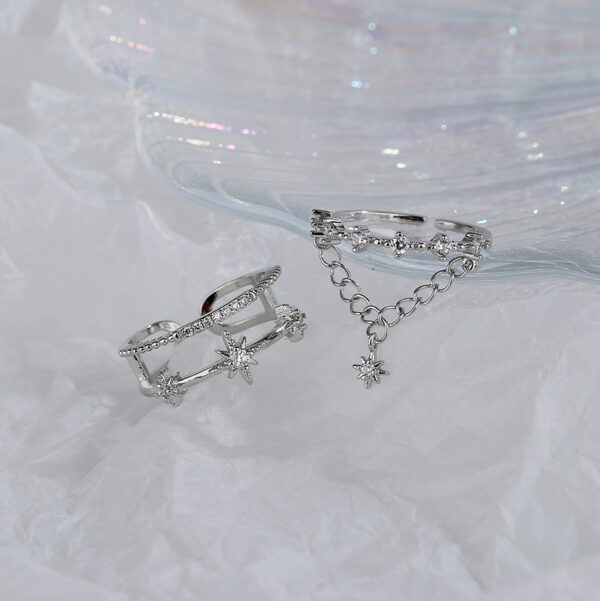 Double Star Rings for Women Girl Zircon Tassel Chain Adjustable Ring Trendy Accessories Fashion Silver Gold Color Jewelry Gift