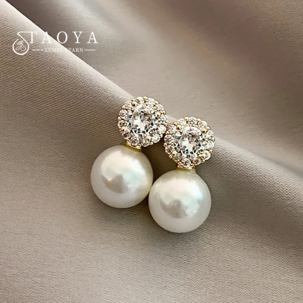 Girl‘s French Romantic Simple Inlaid Zircon Round Pearl Earrings 2025 New Fashion Jewelry Luxury Accessories for Women‘s Earstud