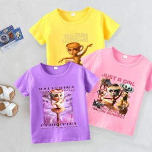 Cappuccina Ballerina Girl T Shirts Italian Brainrot  Short Sleeve Kids Cotton Tee Tops Trulimero Trulichina Cat Toddler Clothes (Copy)