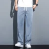 Summer Soft Lyocell Fabric Men's Jeans Thin Loose Straight Pants Drawstring Elastic Waist Korea Casual Trousers Plus Size