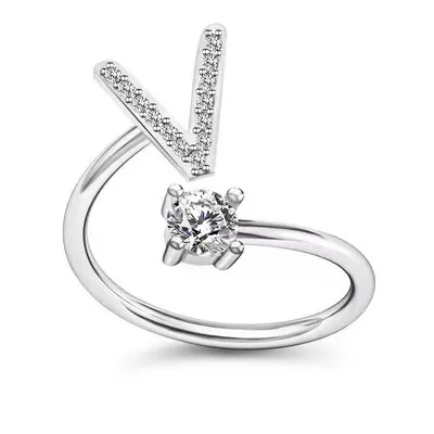 LATS Zircon Initial A-Z Letter Rings for Women Girl Adjustable Opening Ring Name Alphabet Female Wedding Fashion Jewelry Gift