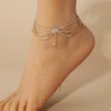 Tassels Style Inlaid Cubic Zirconia Chain Anklet for Women Fashion Silver Color Ankle Beach Feet Chain Bracelet Foot Jewelry