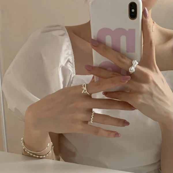 VENTFILLE 925 Sterling Silver Bow Tie Open Finger Ring For Women Gift Cute Design Fashion Jewelry Gift Wholesale