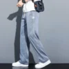 Summer Soft Lyocell Fabric Men's Jeans Thin Loose Straight Pants Drawstring Elastic Waist Korea Casual Trousers Plus Size