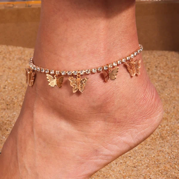 Fashion Crystal Butterfly Anklet for Women Summer Beach Ankle Bracelet Foot Leg Chain Girls Holiday Jewelry Accessories