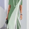 New Women's Dresses Striped Printed Elegant Casual O Neck Short Sleeve Summer Dresses Fashion Ladies Plus Size Clothing Vestidos