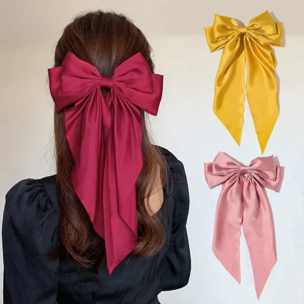 Women Girl Large Bow Hairpin Korean Headbands for Women Big Bowknot Barrettes Wedding Solid Color Ponytail Clip Hair Accessories