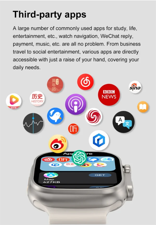 DT Ultra 3 Smartwatch Amoled Screen 4GB MP3 MP4 Player Bluetooth Network Sharing APP Store ChatGPT Smart AI Watch Men Sportwatch
