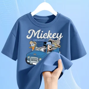 Summer Baby Girls Solid Clothes Kid Boy Disney Mickey Printed Short Sleeve T-shirts Children Cartoon O-Neck Soft Breathable Top