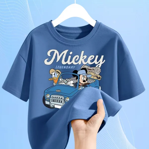 Summer Baby Girls Solid Clothes Kid Boy Disney Mickey Printed Short Sleeve T-shirts Children Cartoon O-Neck Soft Breathable Top