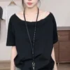 Cotton Off shoulder Summer Oversize T shirt Women Solid color Short sleeve Tops Lady Casual Tees Korean style Youth Blouses