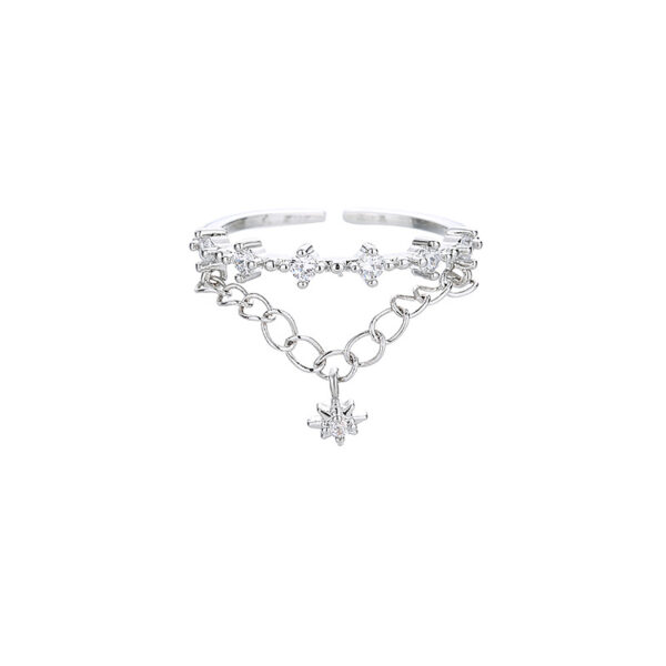 Double Star Rings for Women Girl Zircon Tassel Chain Adjustable Ring Trendy Accessories Fashion Silver Gold Color Jewelry Gift