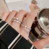 Double Star Rings for Women Girl Zircon Tassel Chain Adjustable Ring Trendy Accessories Fashion Silver Gold Color Jewelry Gift