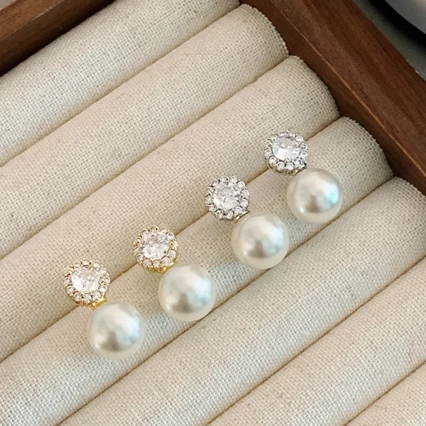 Girl‘s French Romantic Simple Inlaid Zircon Round Pearl Earrings 2025 New Fashion Jewelry Luxury Accessories for Women‘s Earstud
