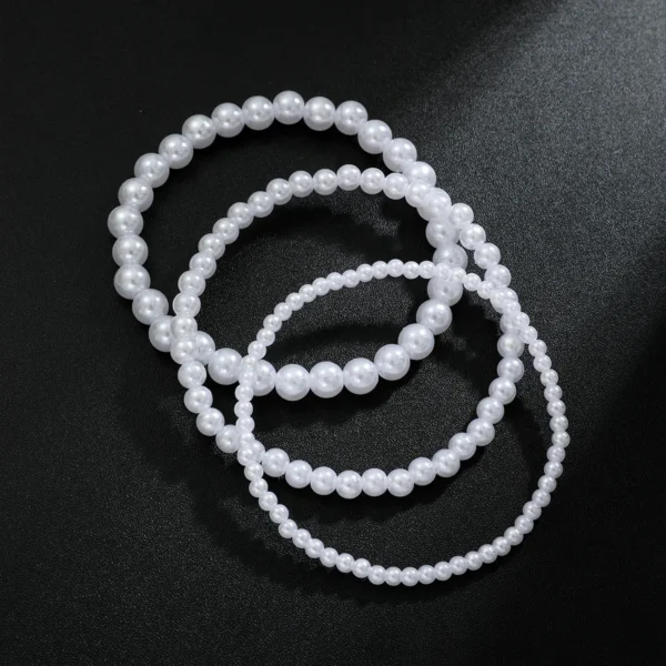 3pcs/set White Simulated Pearl Anklets Sets For Women Rice Beads Foot Chain Ankle Bracelet Elastic Rope Summer Beach Accessories